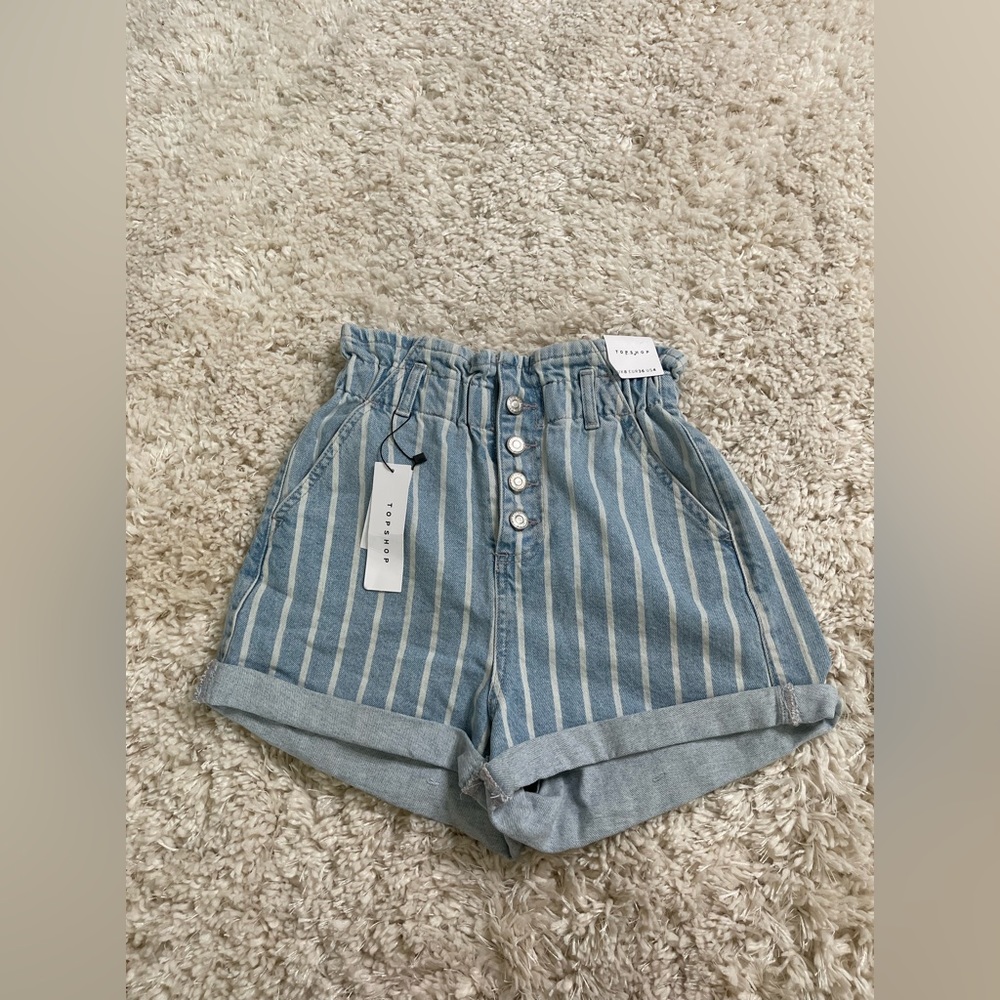 Topshop Blue Striped Jean Shorts